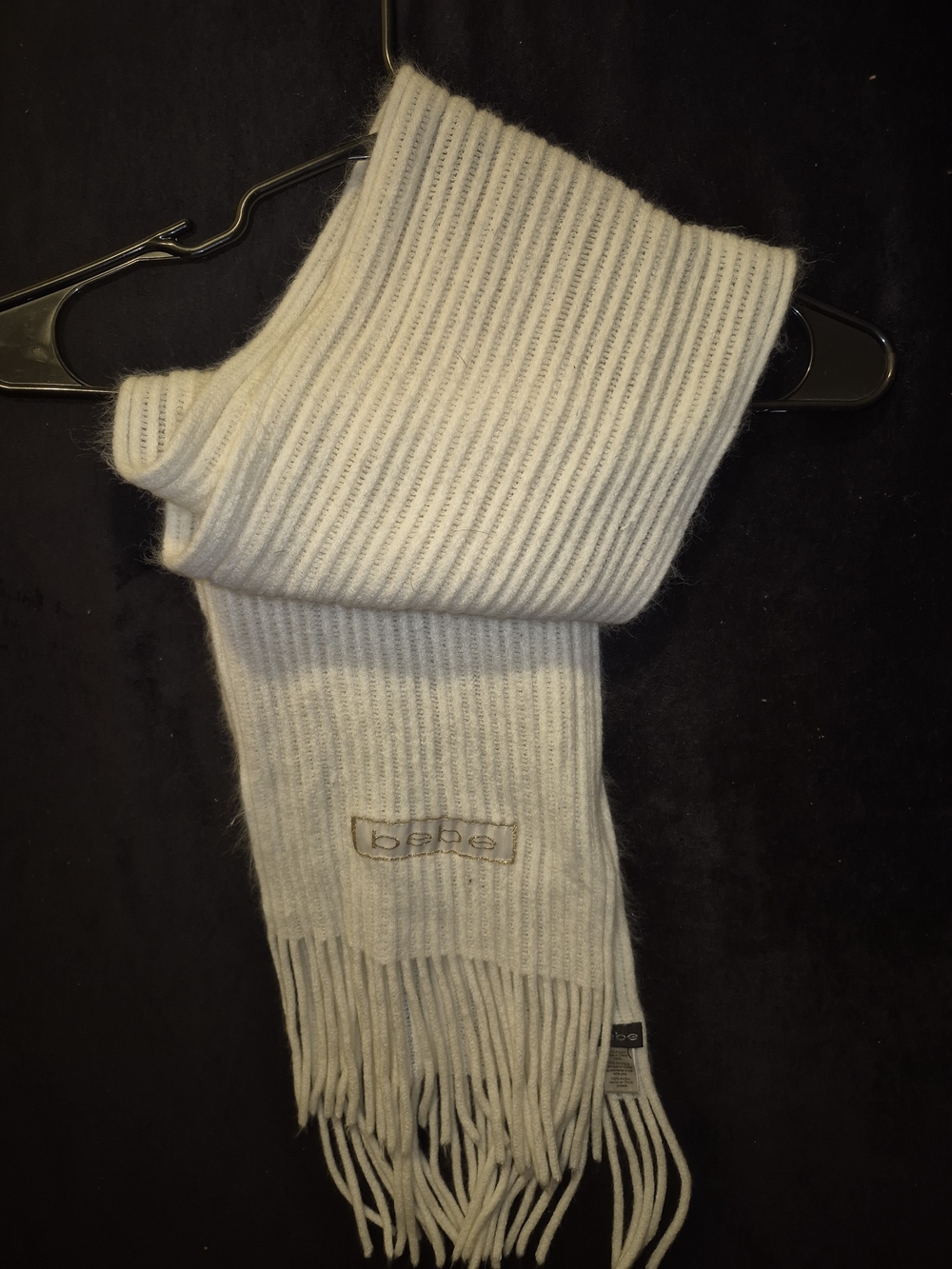 Bebe Womans Cream Ribbed Fringe Scarf
